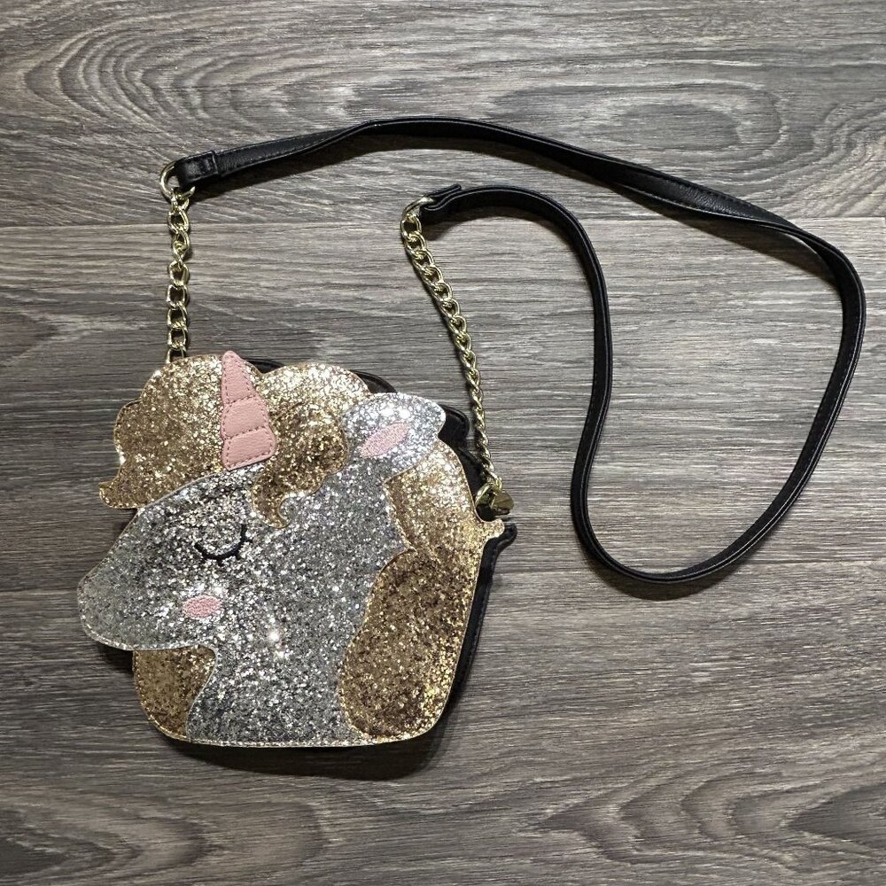 Luv Betsey Johnson Kitsch Unicorn Crossbody Bag Gemz Glitter Purse Silver Gold